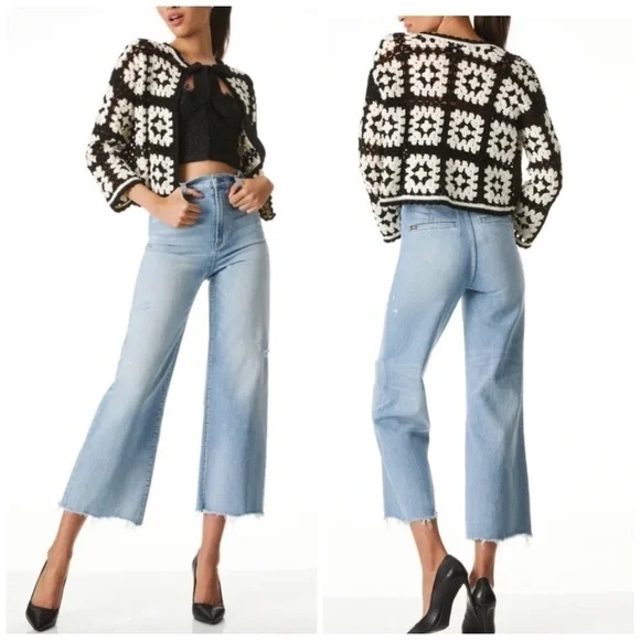 ALICE + OLIVIA ANDERSON CROPPED BOXY CARDIGAN WITH BOW